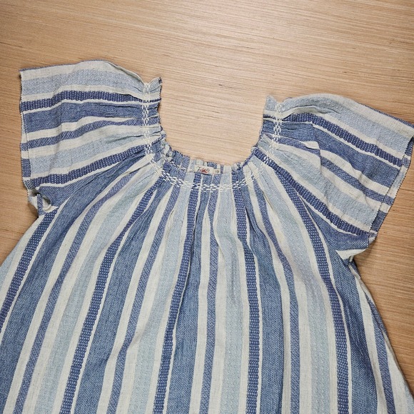 Faherty Tops - Boho Faherty Striped Peasant Blouse Women S Blue Organic Cotton WTS2316-NLS